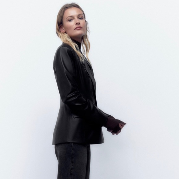 Zara Leather Blazer Jacket - Picture 3 of 10